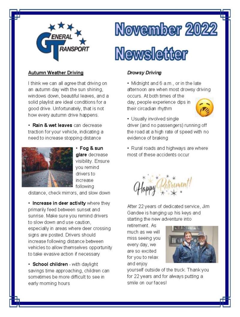 General Transport November 2022 Newsletter